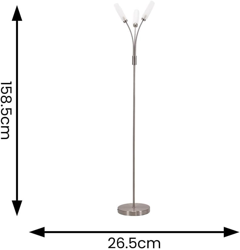 3 Arm Curved Floor Lamp Brushed Chrome Modern Standing Light with Bulbs
