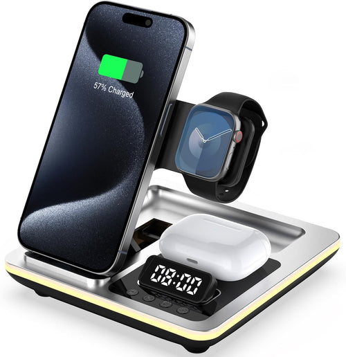 5 in 1 Foldable Wireless Charging Station Night Light Alarm Clock Stand