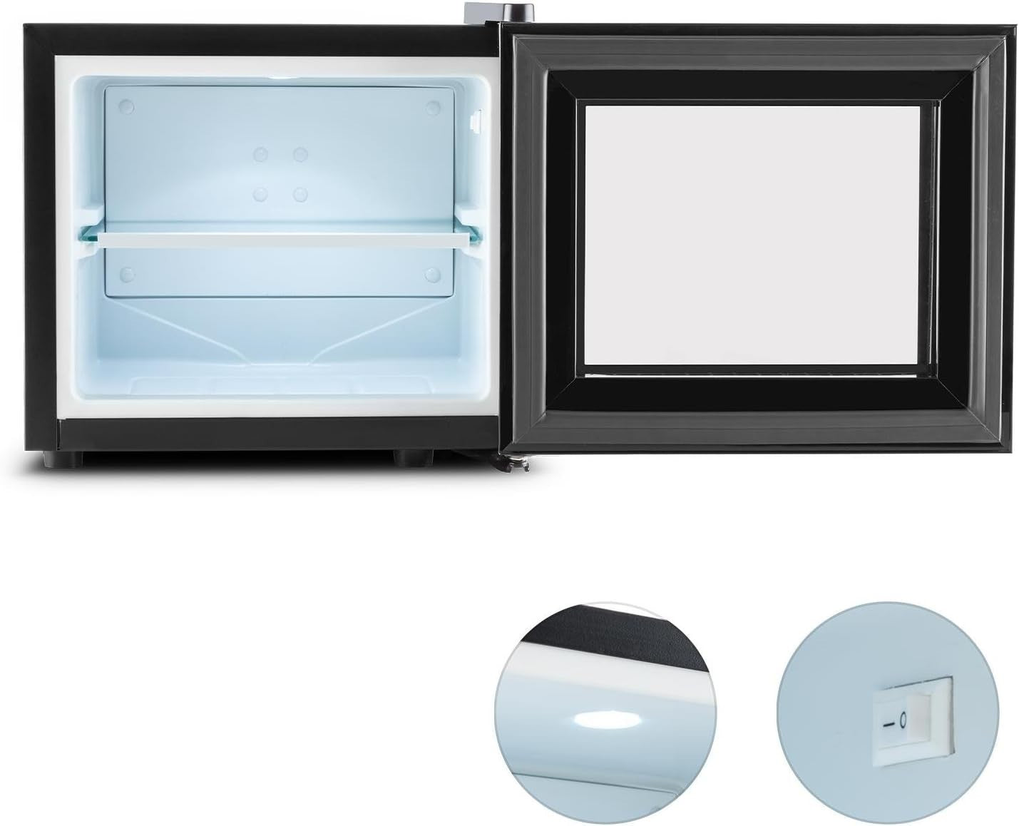 Mini Fridge Frosty 10L Compact Cooler Glass Door LED Energy Saving Black 12-18°C