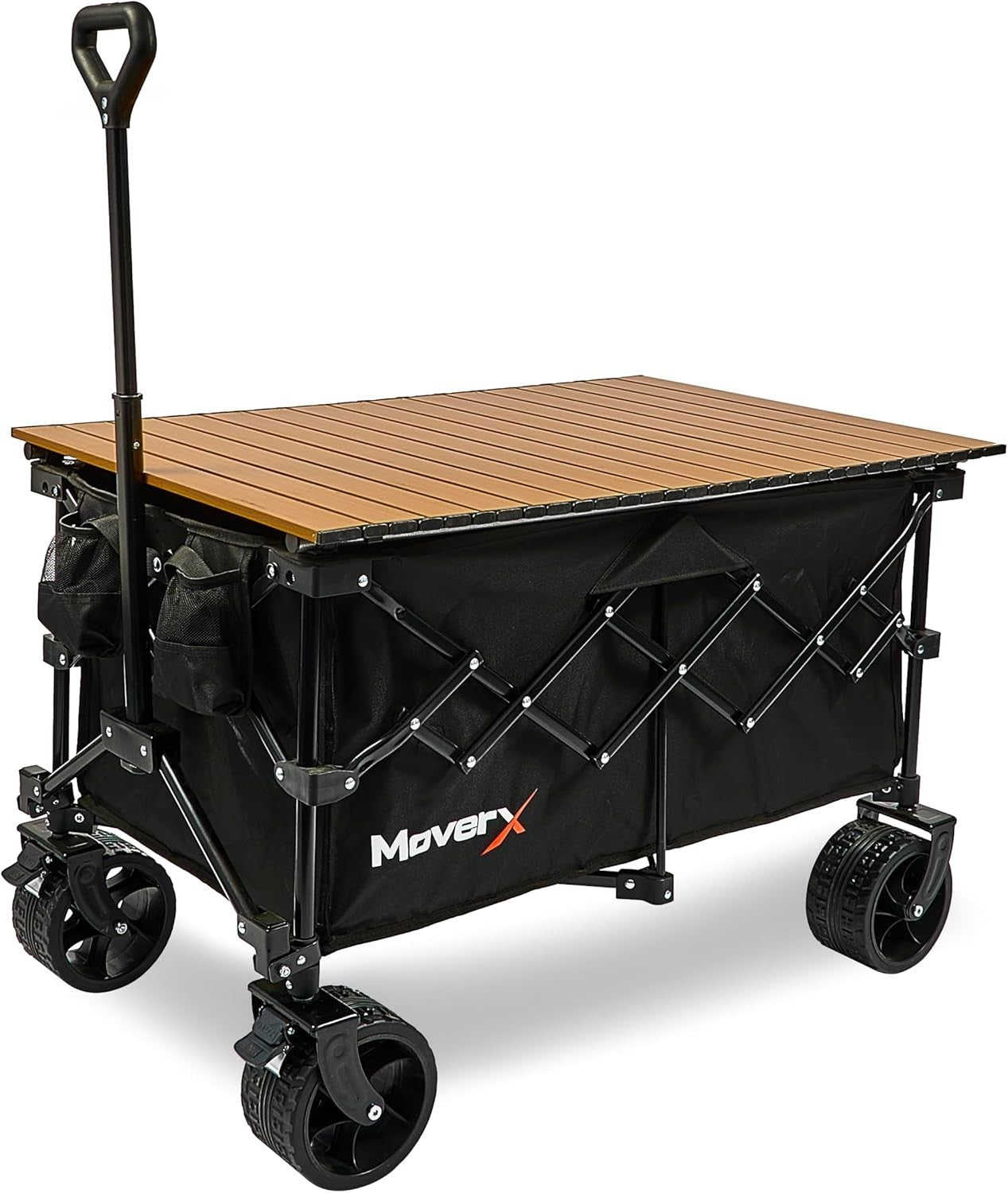 Black 200L Folding Camping Wagon with Table Festival Trolley Wide Wheel Cart
