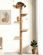 Tall Cat Tree 210cm Floor to Ceiling Wall Mounted Scratching Post 5 Tier