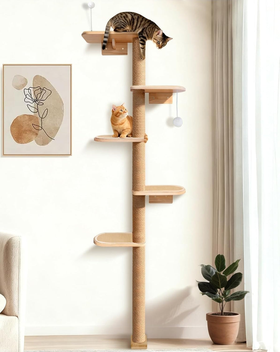 Tall Cat Tree 210cm Floor to Ceiling Wall Mounted Scratching Post 5 Tier
