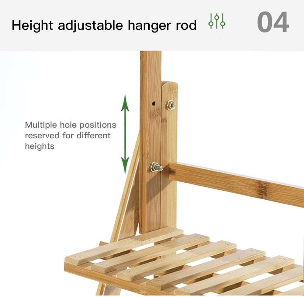 3 Tier Bamboo Plant Stand with Hanging Bar | Foldable Indoor Outdoor Ladder Shel