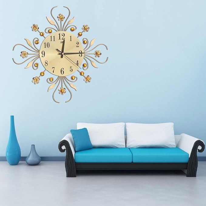 Elegant 3D Flower Metal Wall Clock | Silent Quartz Luxury Home Decor 35cm
