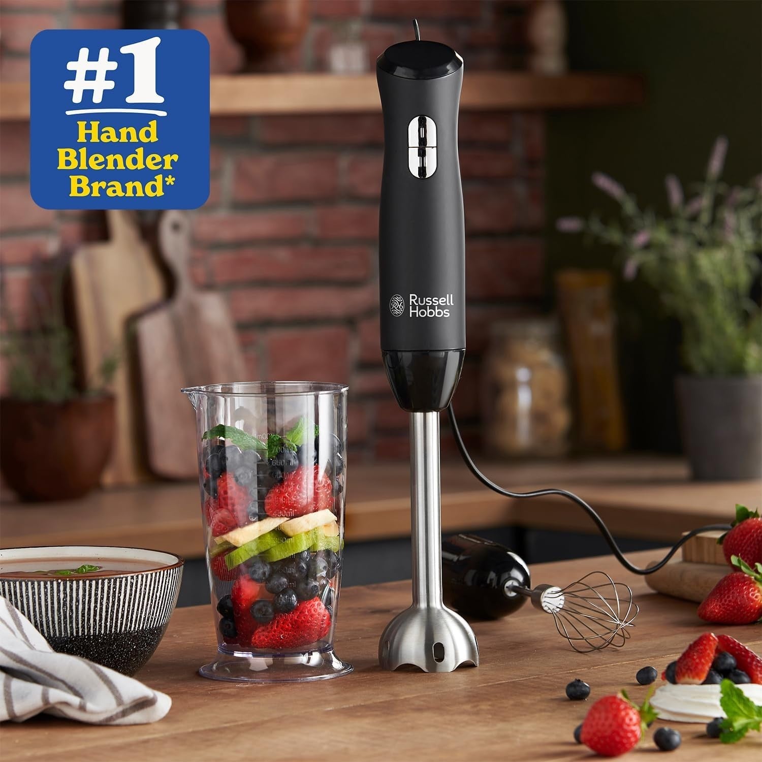 500W Handheld Electric Blender with Chopper & Whisk - 700ml Bowl, Portable