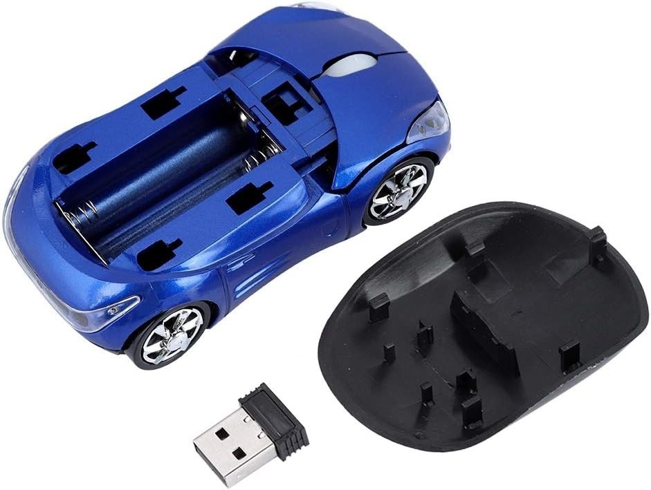 Blue Racing Car Wireless Mouse for Kids 1600 DPI USB 2.4G