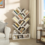 White Tree Bookshelf | 8-Tier Modern Vertical Bookcase for Living Room & Home