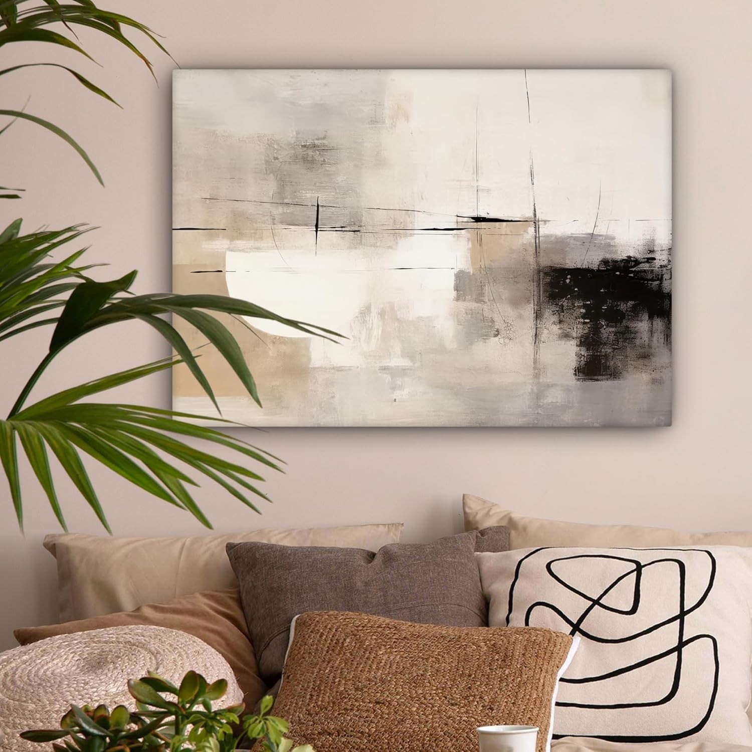 Abstract Grey Canvas Wall Art Modern Minimalist 70x50cm Living Room Decor