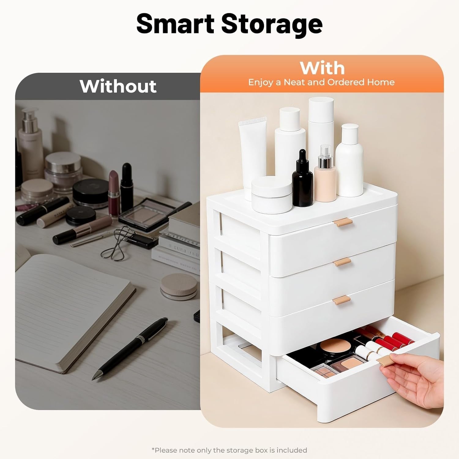 4-Compartment Desk Organiser with Drawers Pen Holder Office Storage