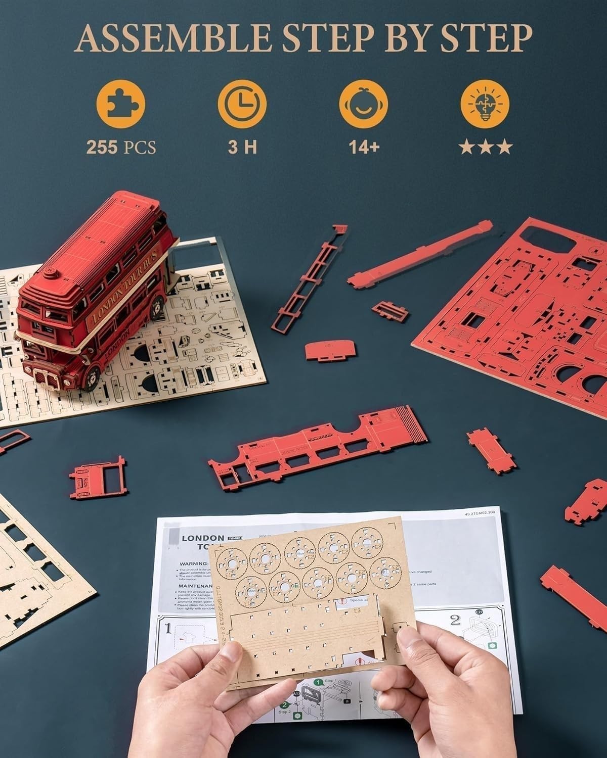 3D Wooden London Bus Puzzle Model Kit, Easy DIY Craft with Realistic Detail