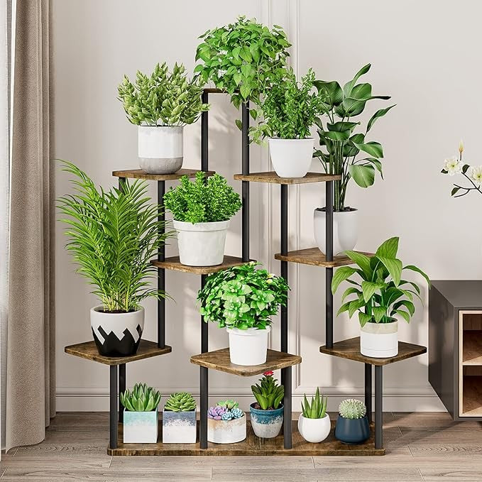 9 Tier Black Metal Plant Stand Indoor Corner Tall Flower Shelf Display Rack