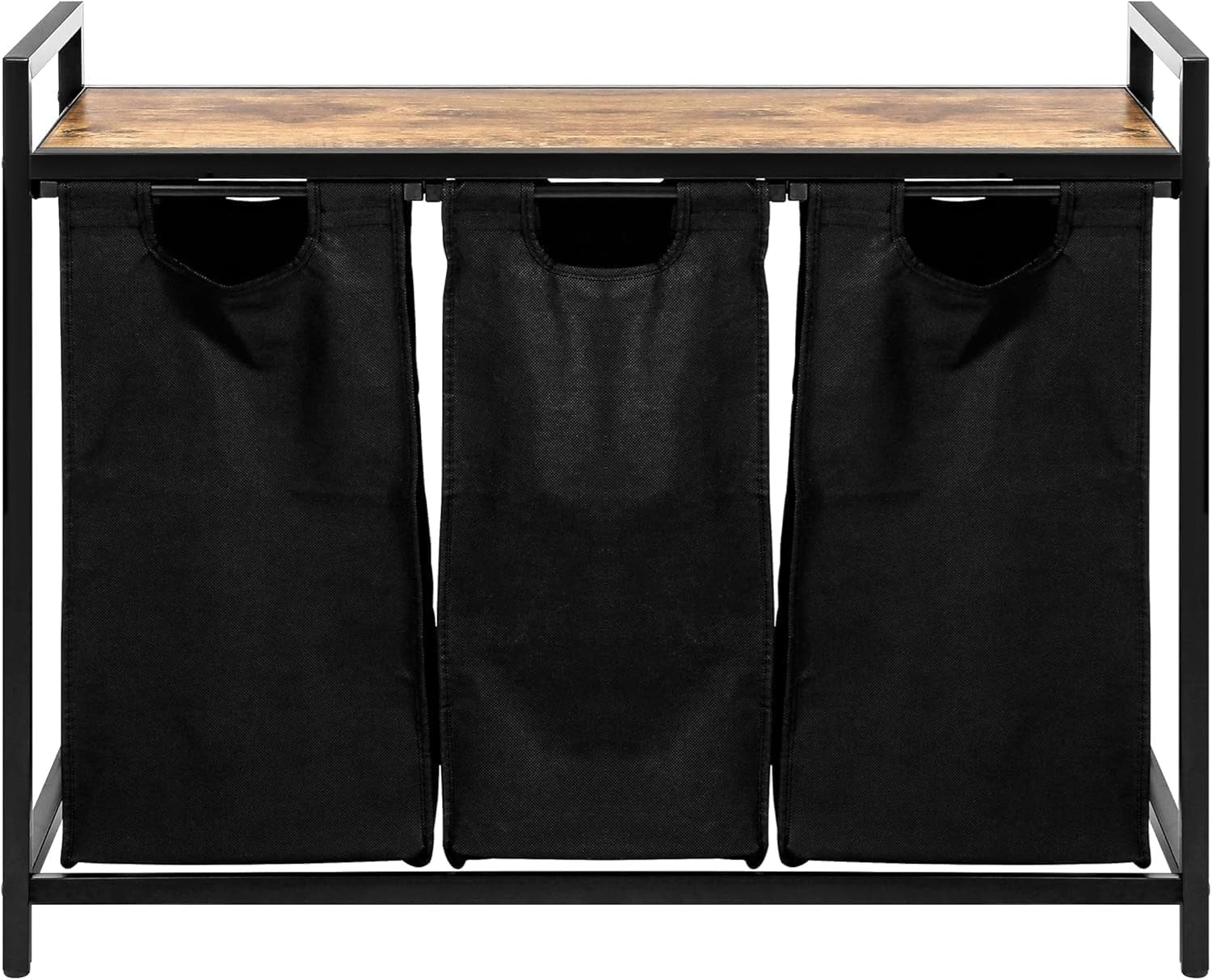 3 Compartment Rolling Laundry Sorter with Shelves Rustic Wood Metal Removable