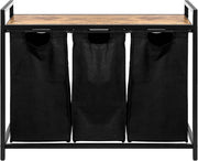 3 Compartment Rolling Laundry Sorter with Shelves Rustic Wood Metal Removable