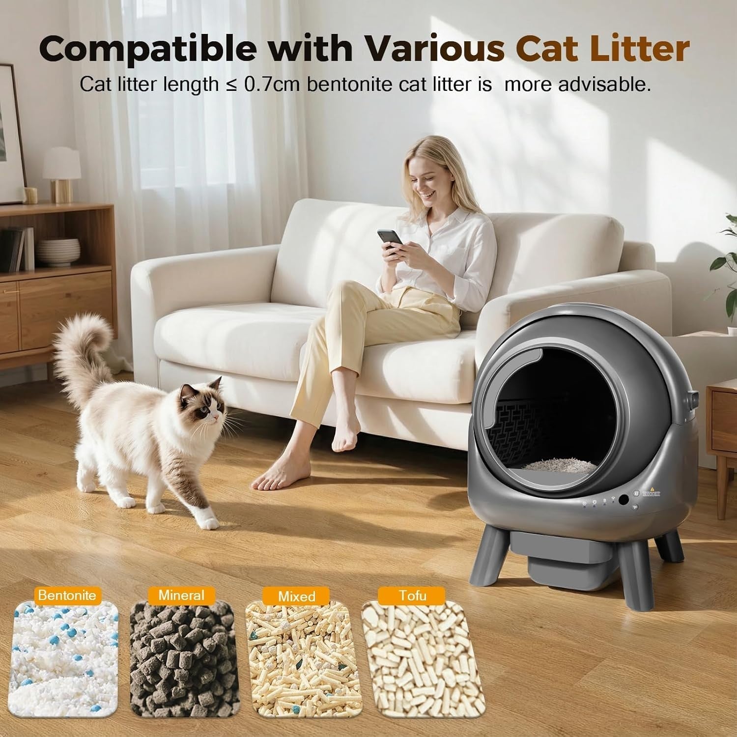 XXL Self Cleaning Cat Litter Box App Control Odor Free Multi Cat