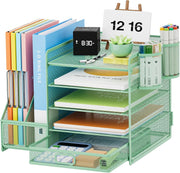 5-Tier Desk Organizer with Drawer & Pen Holders – Metal File Rack