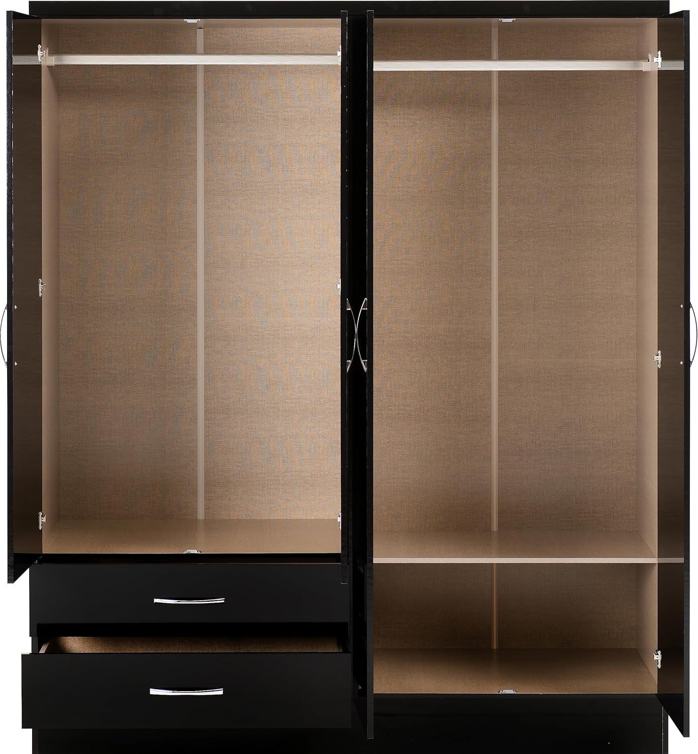 Black Gloss Wardrobe 4 Door 2 Drawer Mirrored Storage Cabinet Clothes Unit