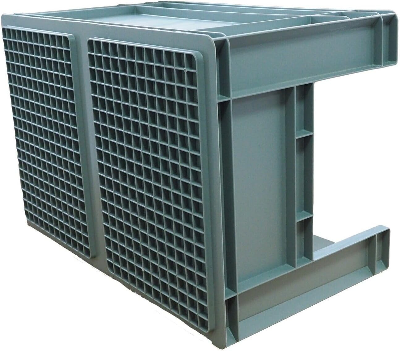 Heavy Duty Stackable Plastic Storage Crates 63L – Industrial Garage Bins Grey