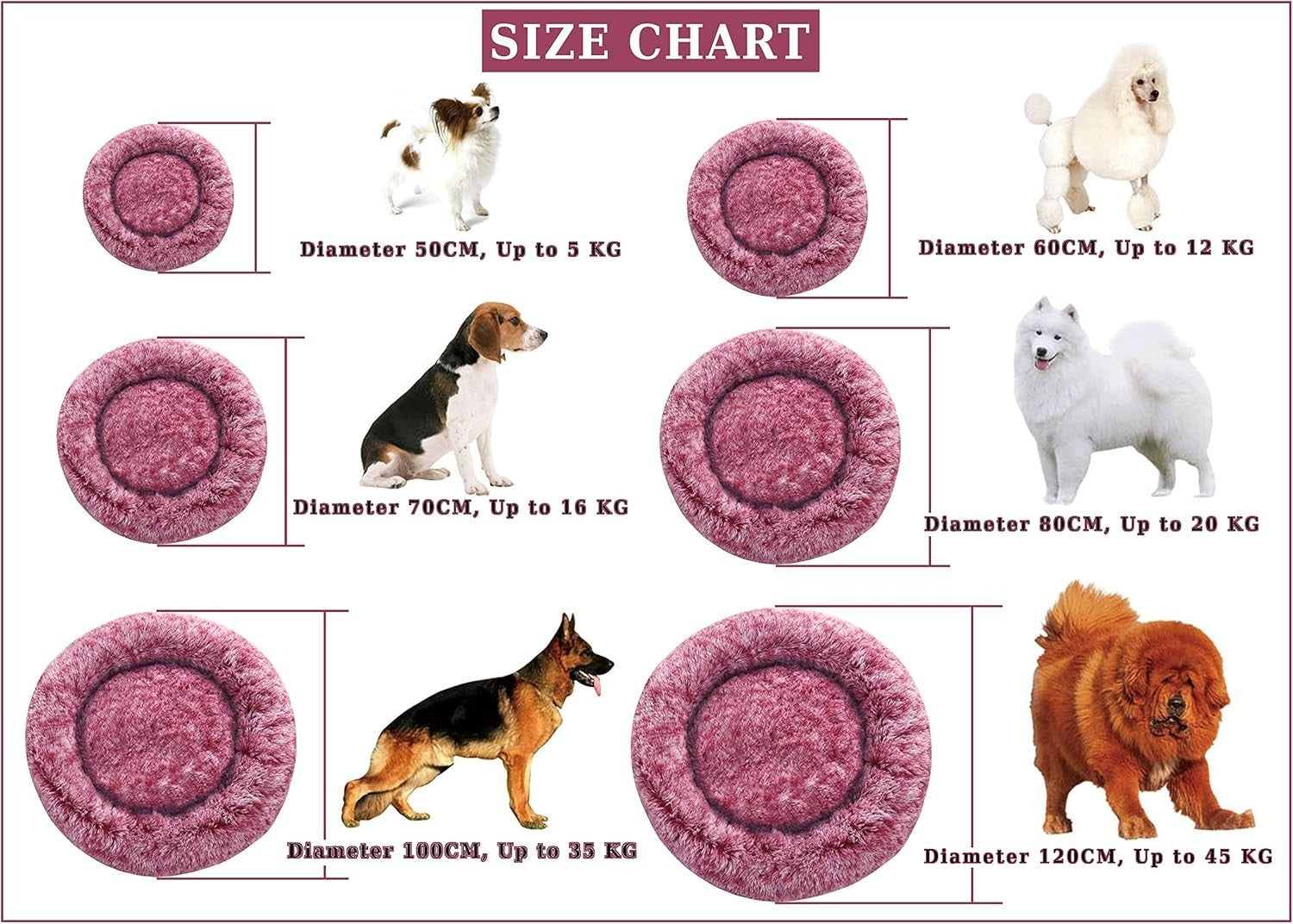 XXL Calming Donut Dog Bed 100cm Anti Anxiety Faux Fur Pink