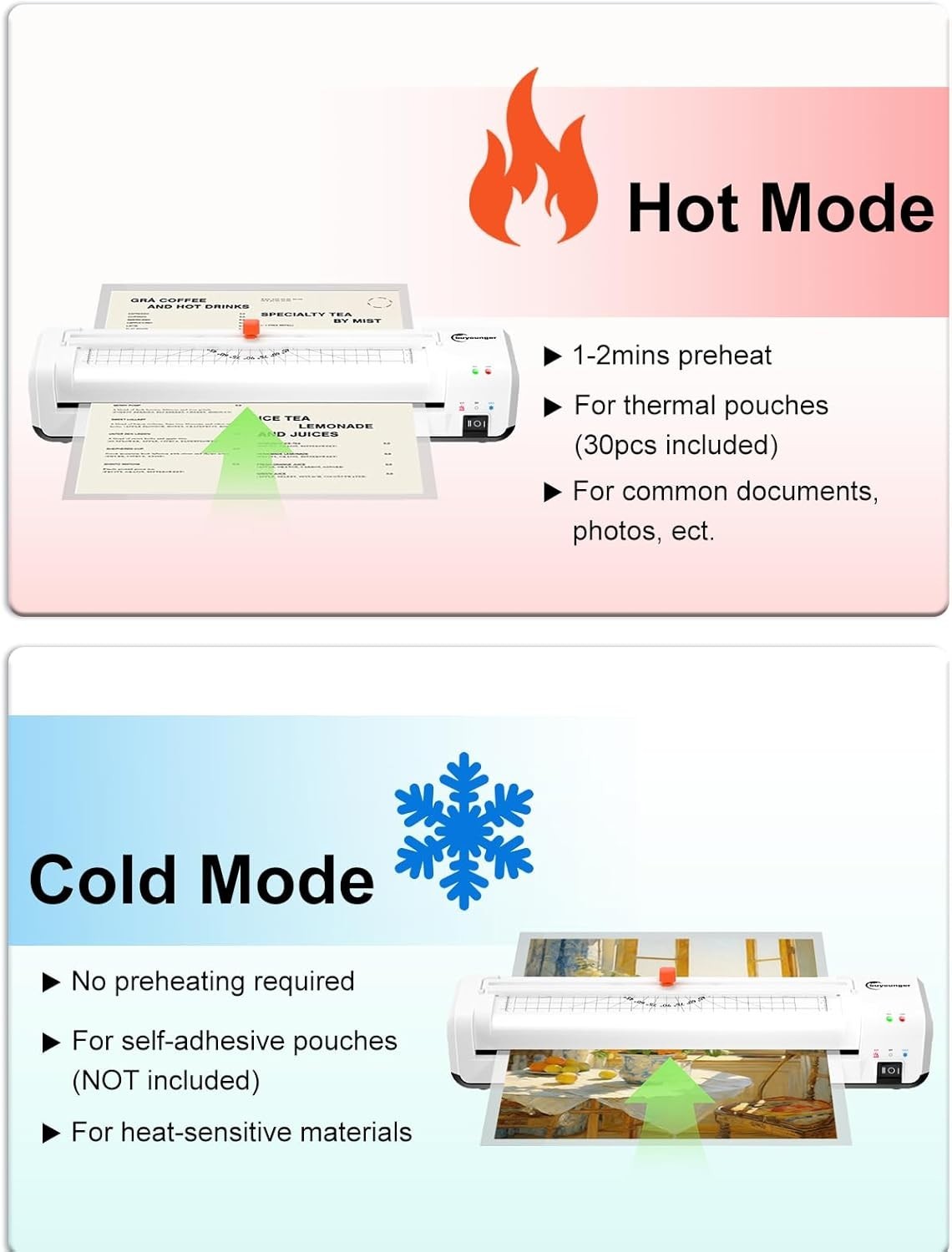 A3 Laminator Machine 90s Warm Up Hot Cold Anti Jam Cutter + 30 Pouches