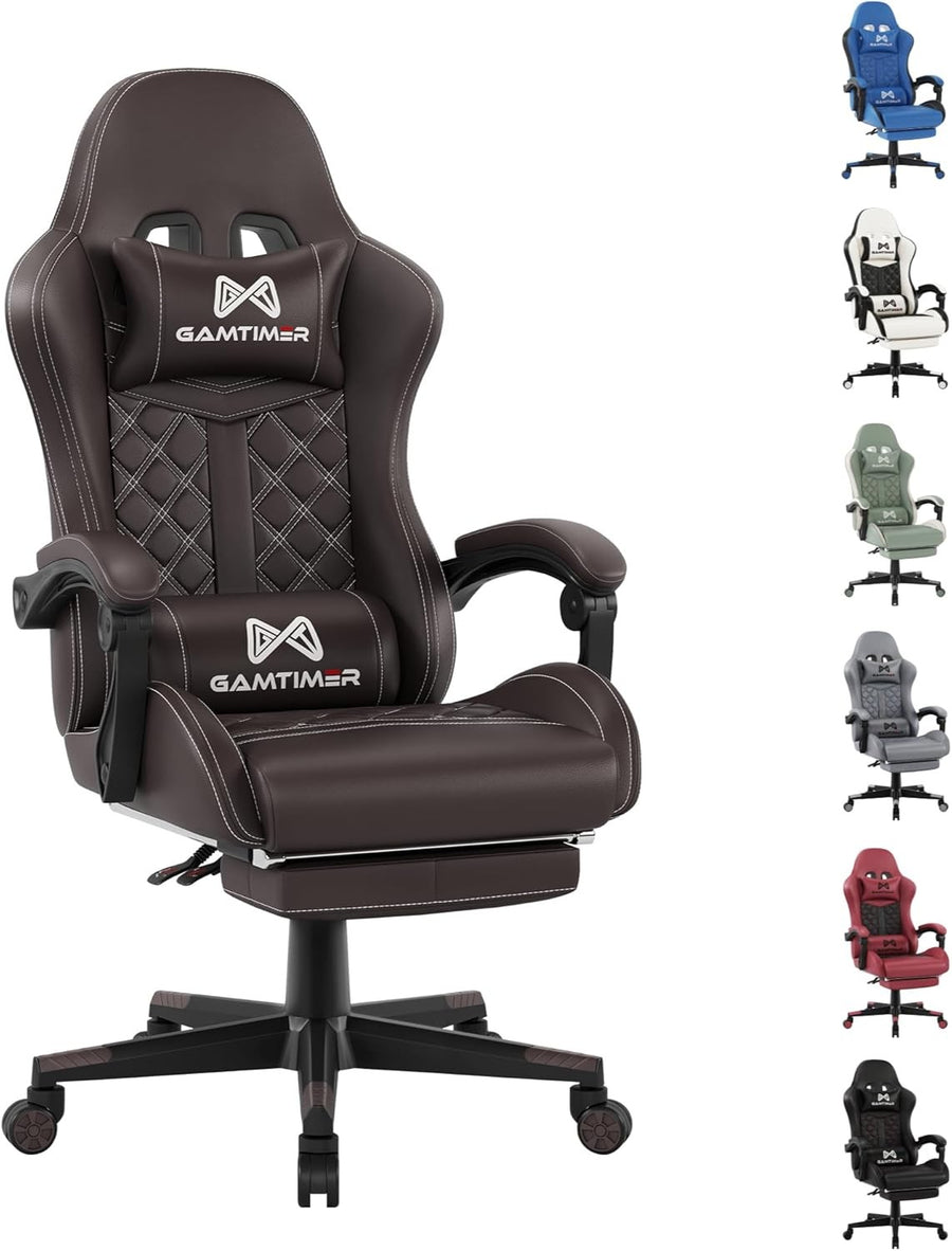 Gaming Chair with Footrest Reclining PU Leather High Back Brown