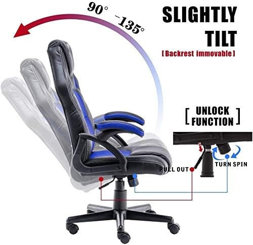 Racing Style Gaming Chair Blue PU Leather Ergonomic Swivel Desk