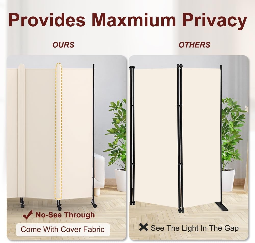 4 Panel Folding Room Divider Freestanding Privacy Screen with Lockable Wheels