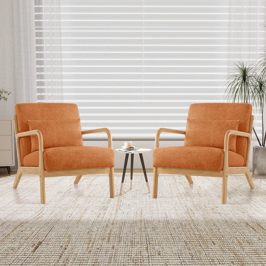 Orange Accent Chairs Set of 2 Mid Century Wood Frame Lounge Seats