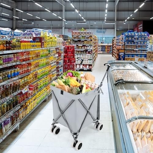 Heavy Duty 90L Folding Shopping Trolley 8 Wheels Push Cart