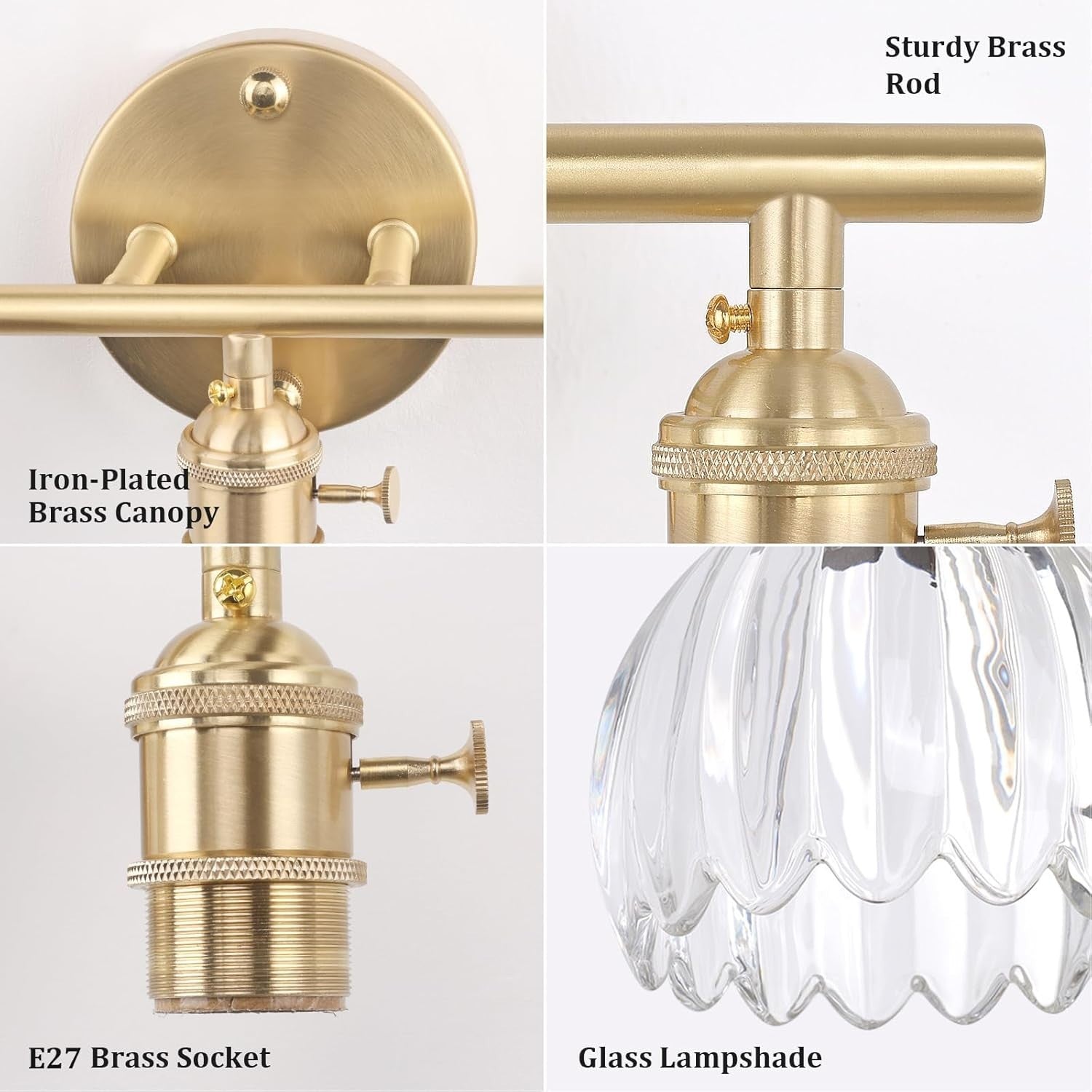 3-Light Clear Glass Wall Sconce Vanity Light Brass Fixture for Bathroom