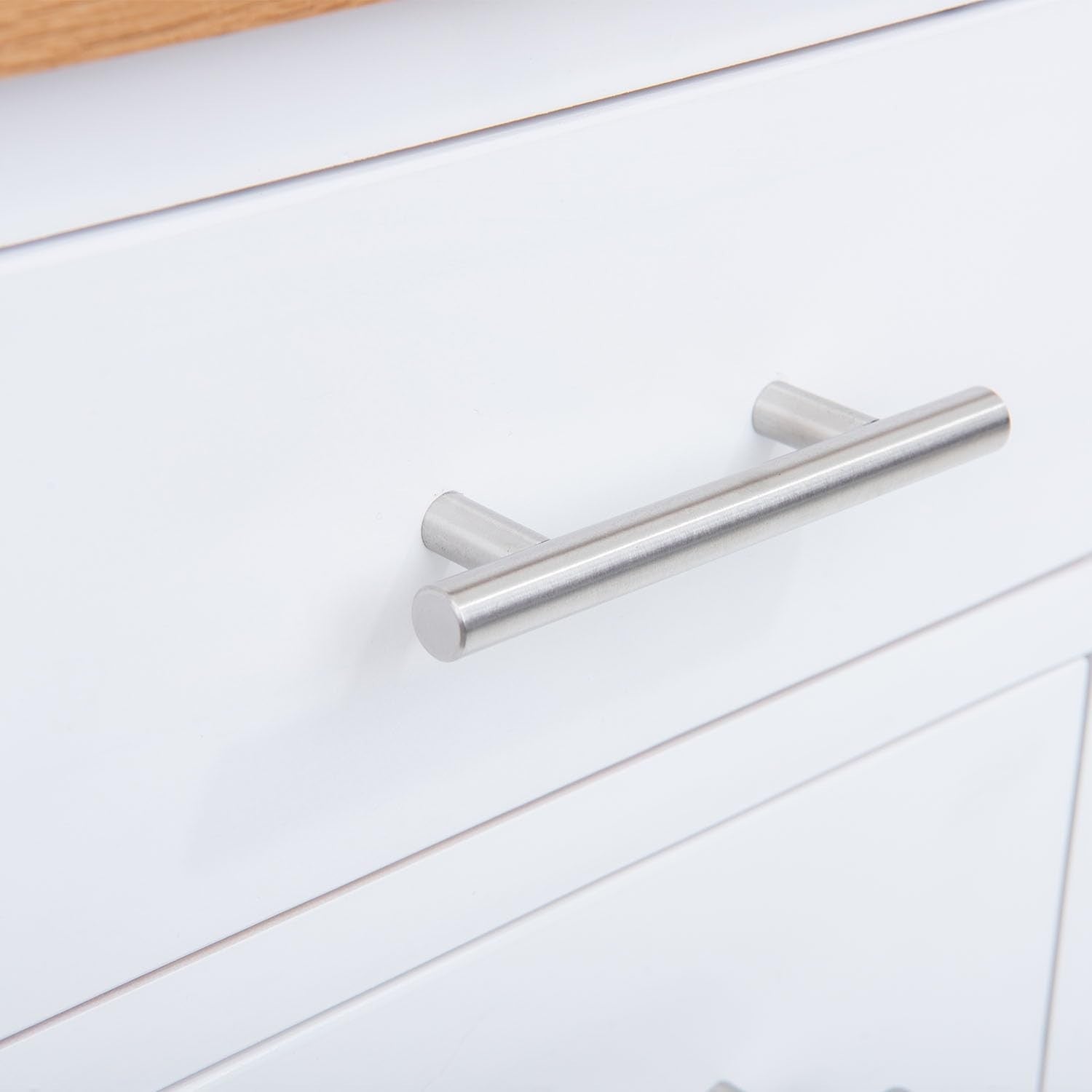 White Oak Bedside Table with 3 Drawers, Modern Solid Wood Nightstand 56x42x32cm