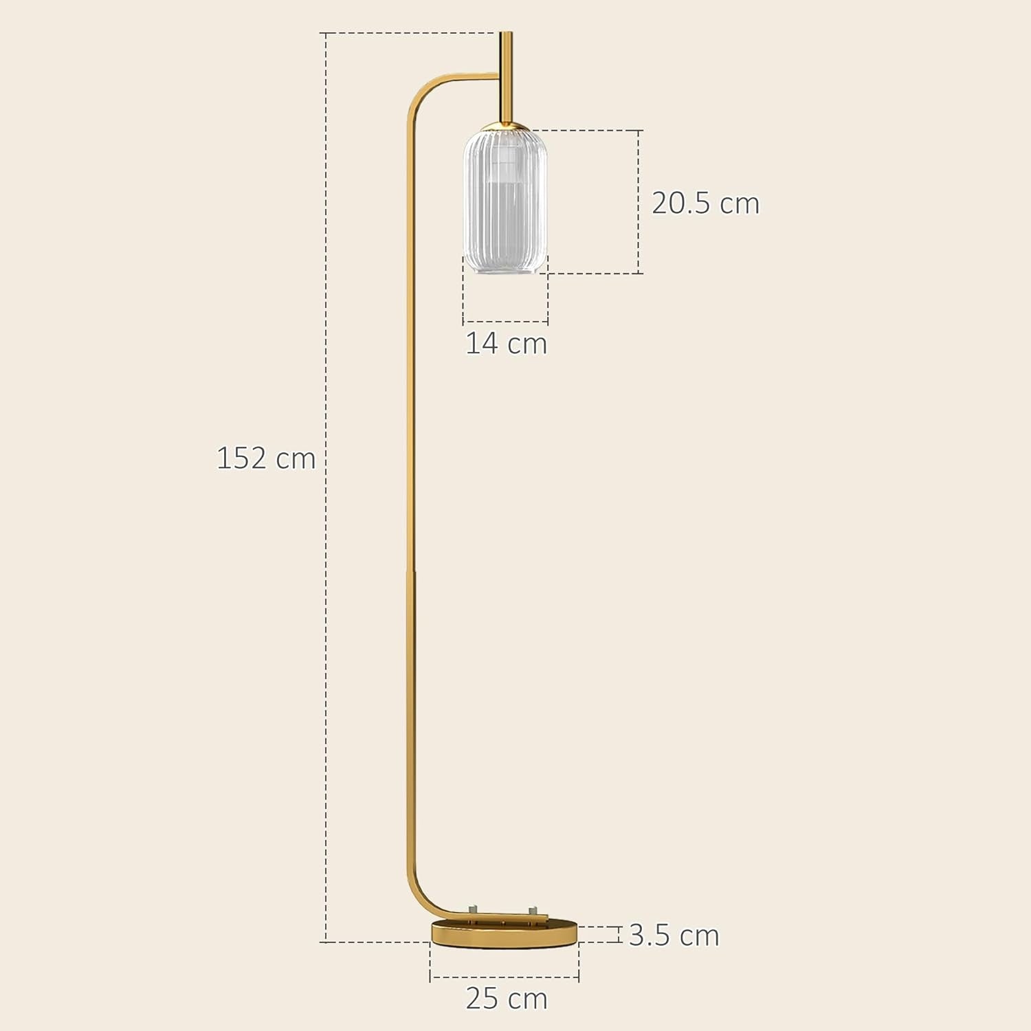Gold Floor Lamp Glass Shade Standing Light Foot Switch Living Room Bedroom