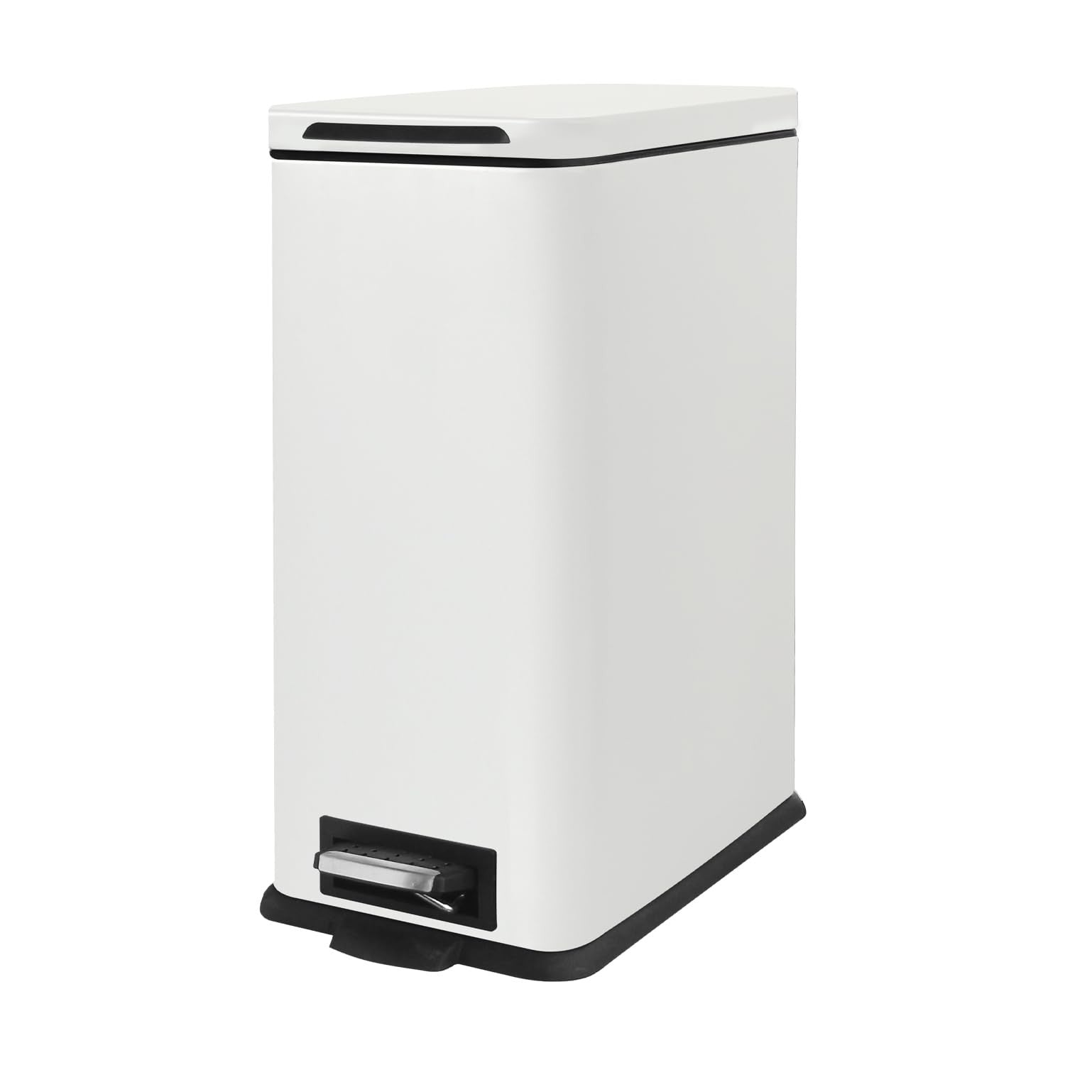 30L Slim White Pedal Bin Soft Close Stainless Steel Kitchen