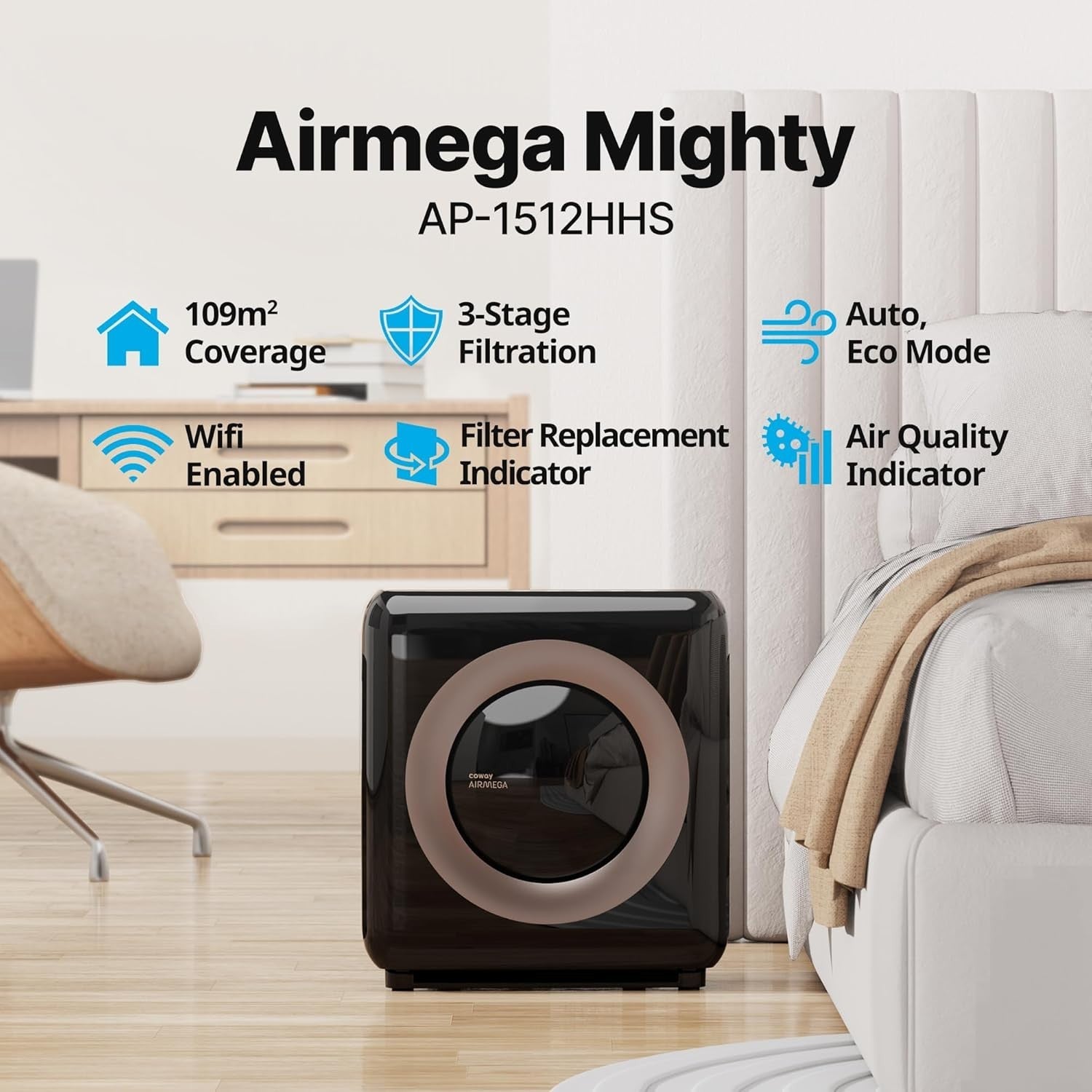 Smart WiFi Air Purifier 421m³/h Large Room Allergy HEPA Alexa