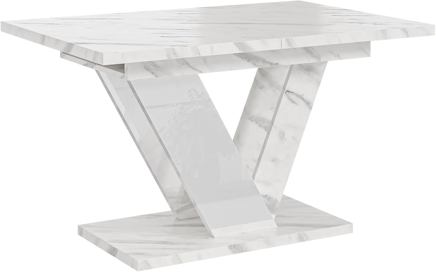 White Marble Dining Table Extendable 160cm Gloss 6 Seater Modern Kitchen