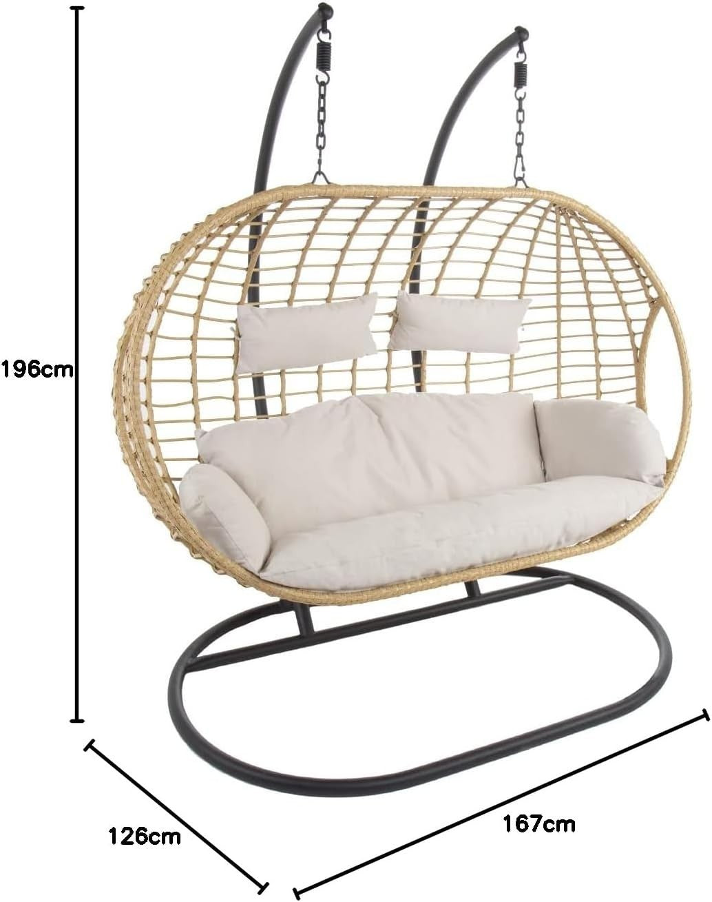 Luxury Double Egg Swing Chair Outdoor Indoor Rattan Seat w/ Cushions 240kg