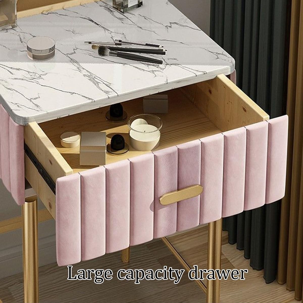 Grey Vanity Desk w/ 3-Color Dimmable LED Mirror Makeup Table & Drawers