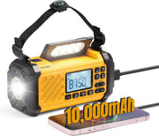 10,000mAh Emergency Hand Crank Radio NOAA Weather Alert Flashlight