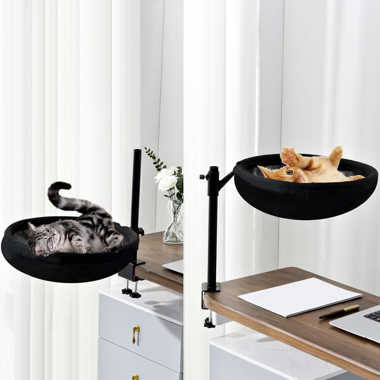 360° Rotating Cat Desk Bed Clamp On Hammock Washable Black