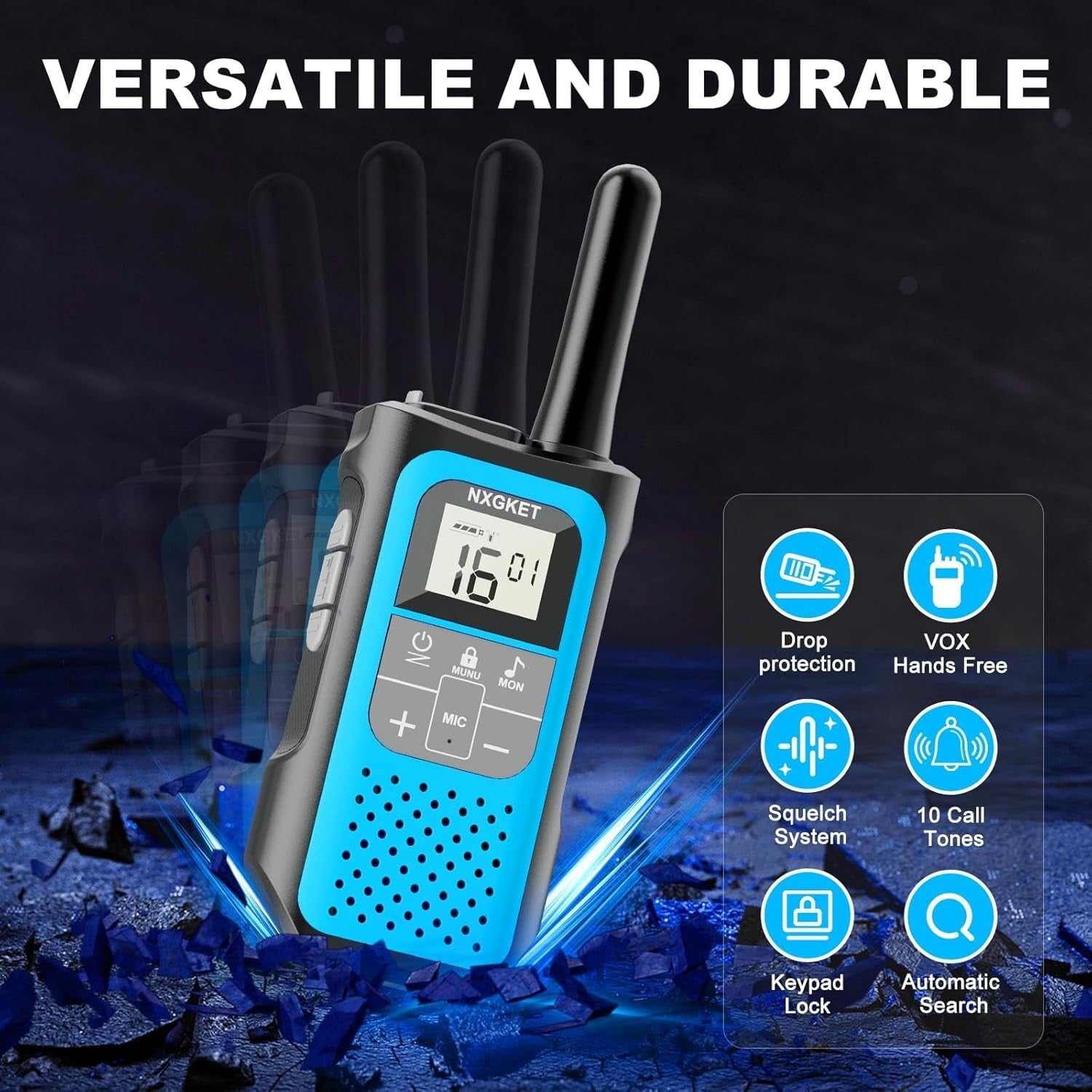Rechargeable Walkie Talkies 2 Pack Long Range 5KM VOX 16 Channel Radio
