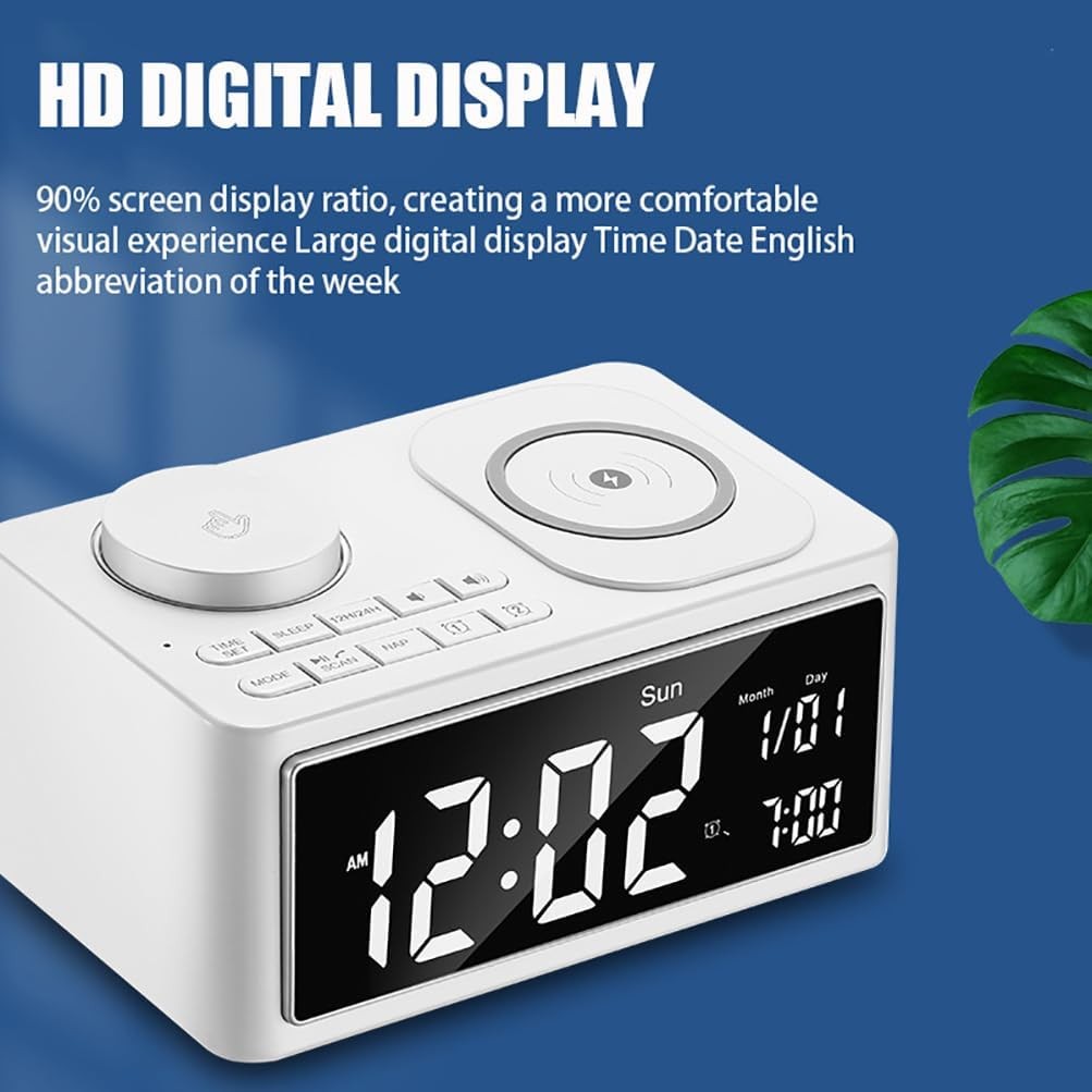 Wireless Charging Alarm Clock Bluetooth Speaker FM Radio LED Night Light