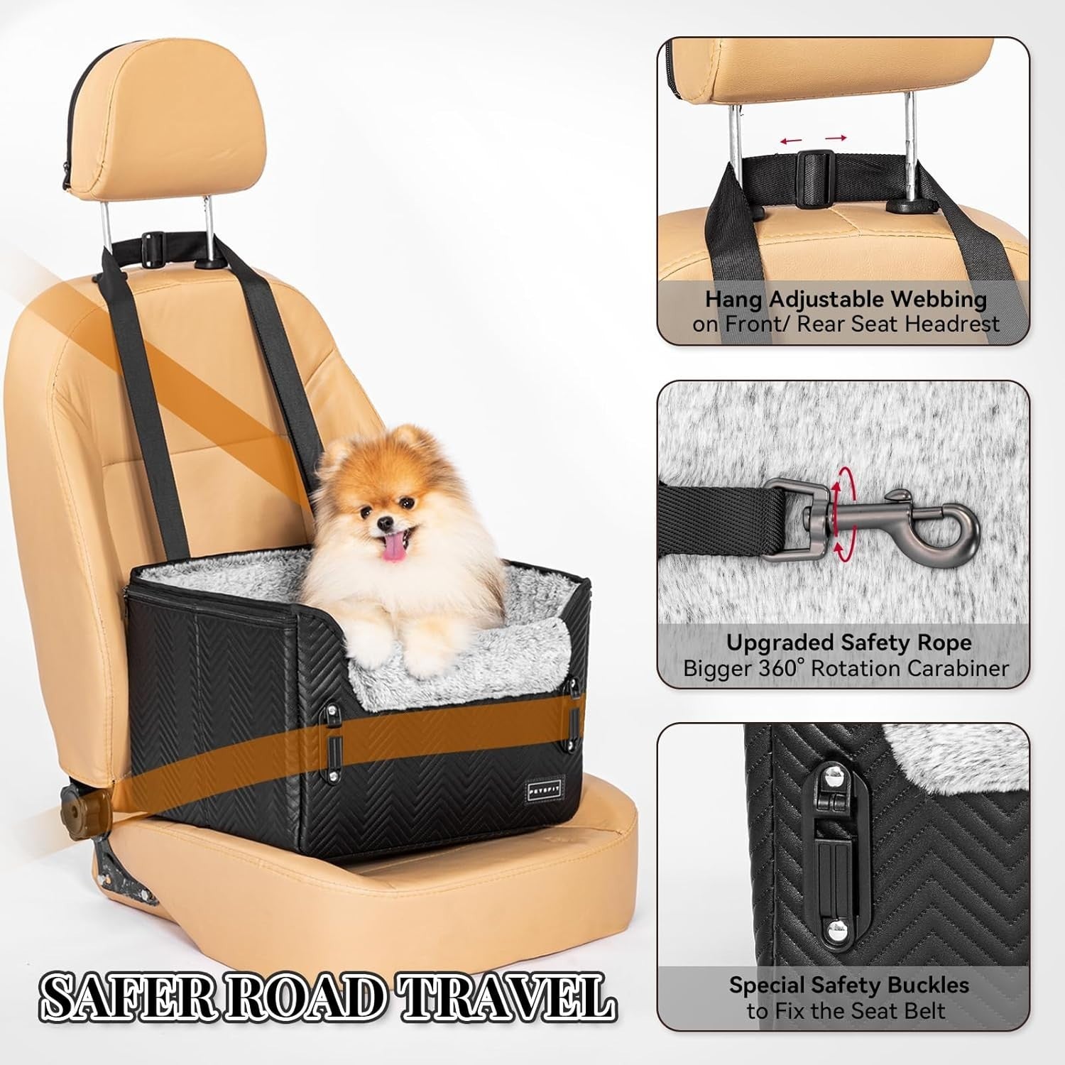 Small Dog Booster Car Seat Waterproof PU Leather Travel Bed Black
