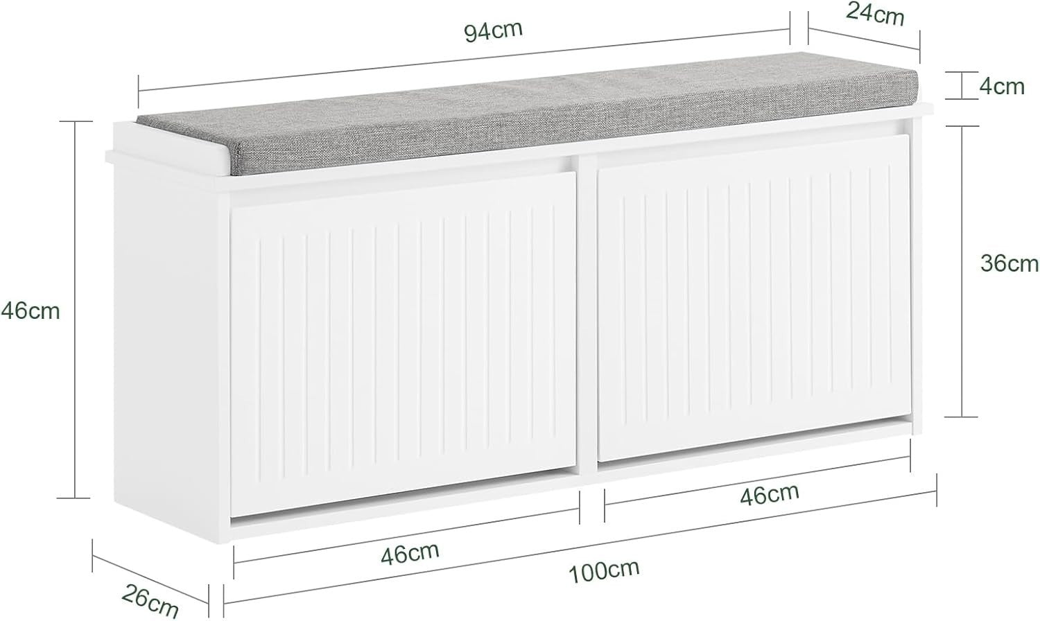 White Shoe Storage Bench with Cushion – 2 Flip Drawers, Space Saver Seat