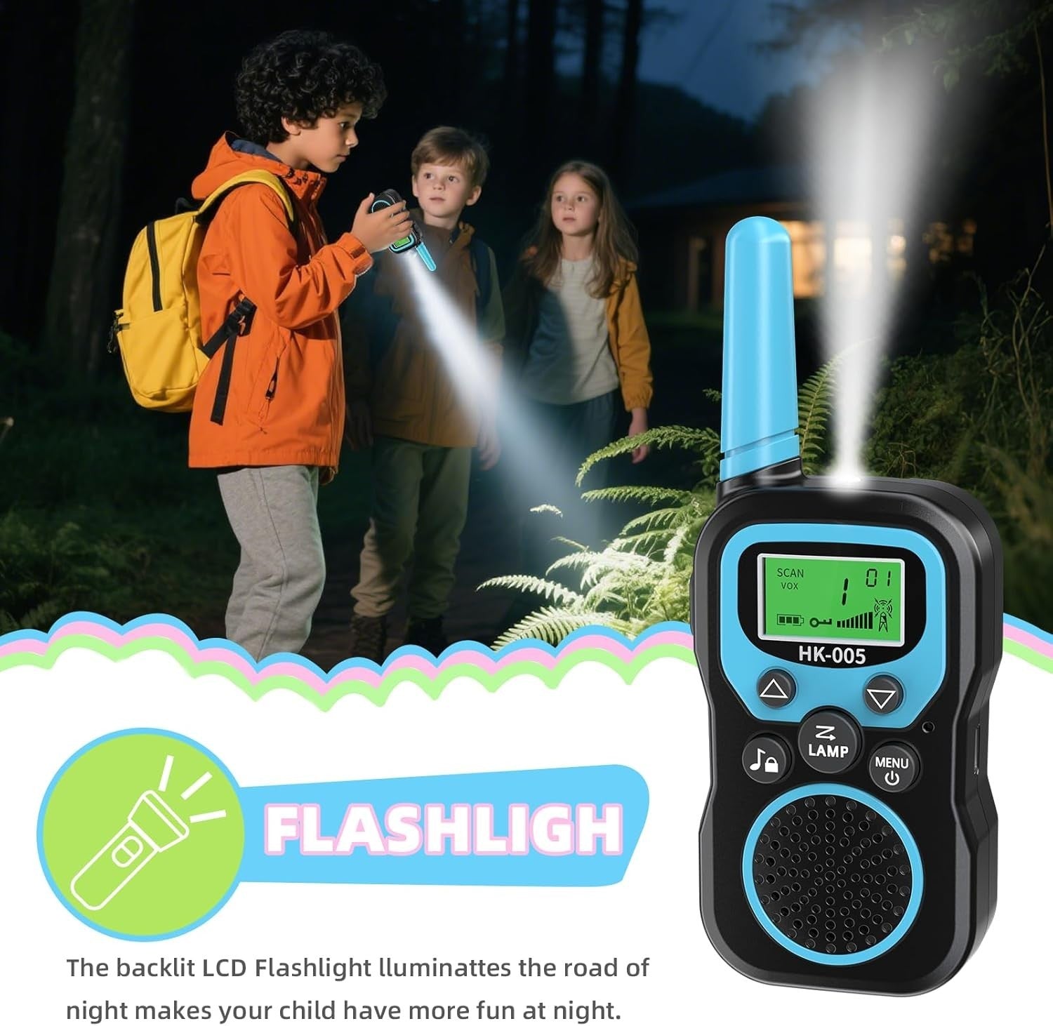 Kids Rechargeable Walkie Talkies 3 Pack Long Range VOX LED Flashlight