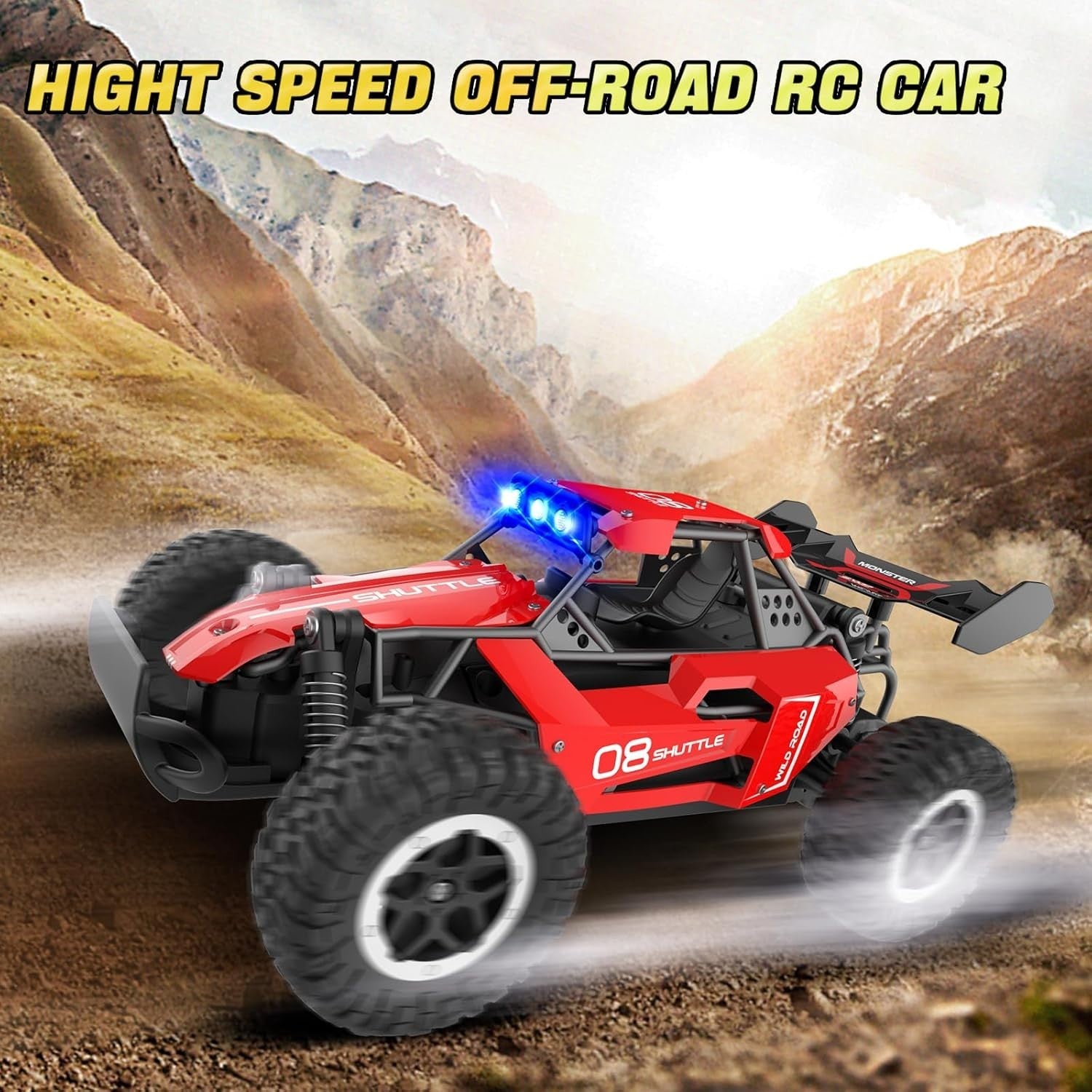 High-Speed RC Car for Kids 3 4 5 6 7+, 20KM/H 2.4GHz Monster Truck w/ LED Lights