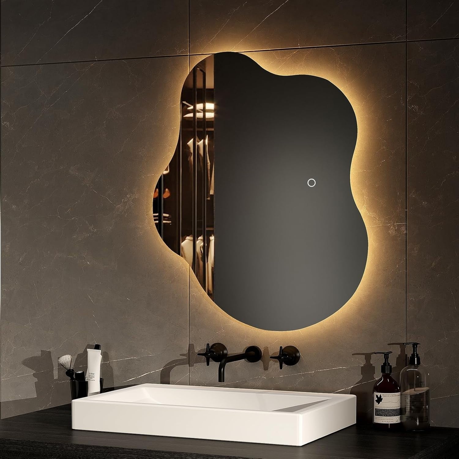 LED Bathroom Mirror 50x60cm Irregular Shape, Dimmable, Memory & Color Modes