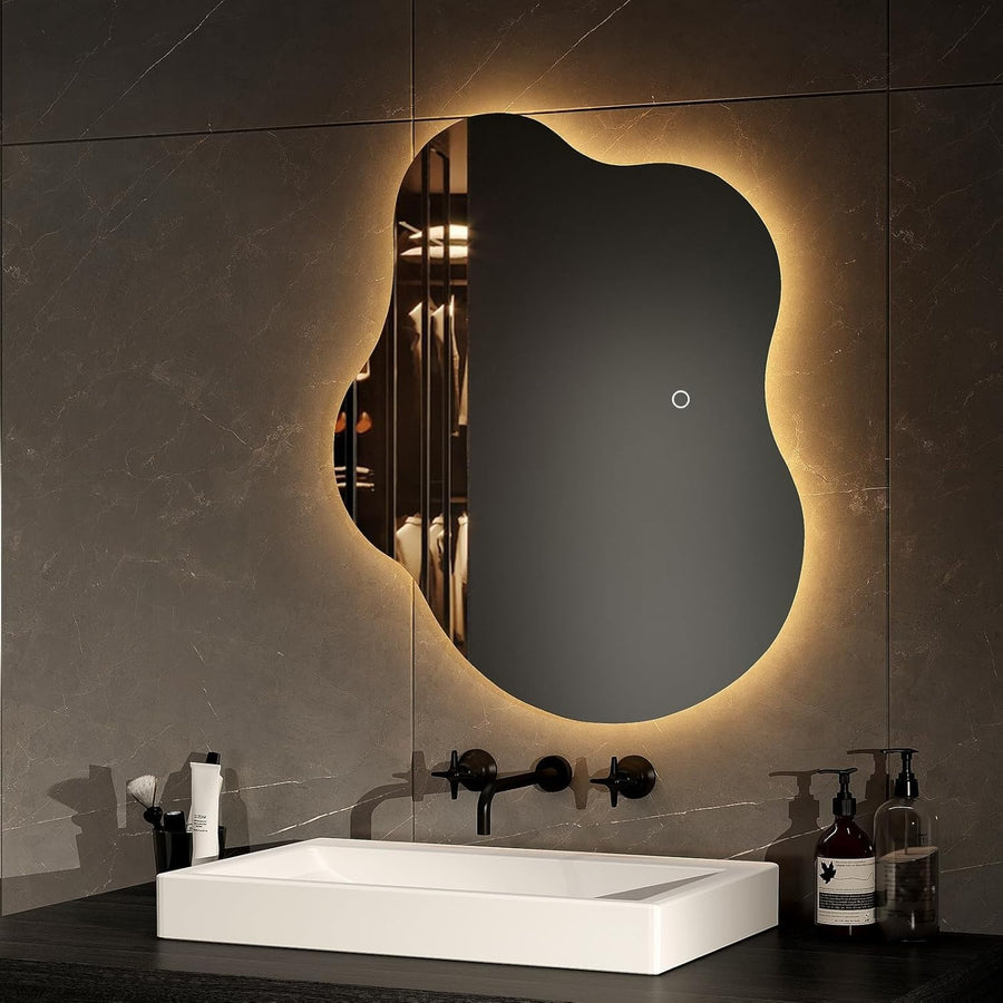 LED Bathroom Mirror 50x60cm Irregular Shape, Dimmable, Memory & Color Modes