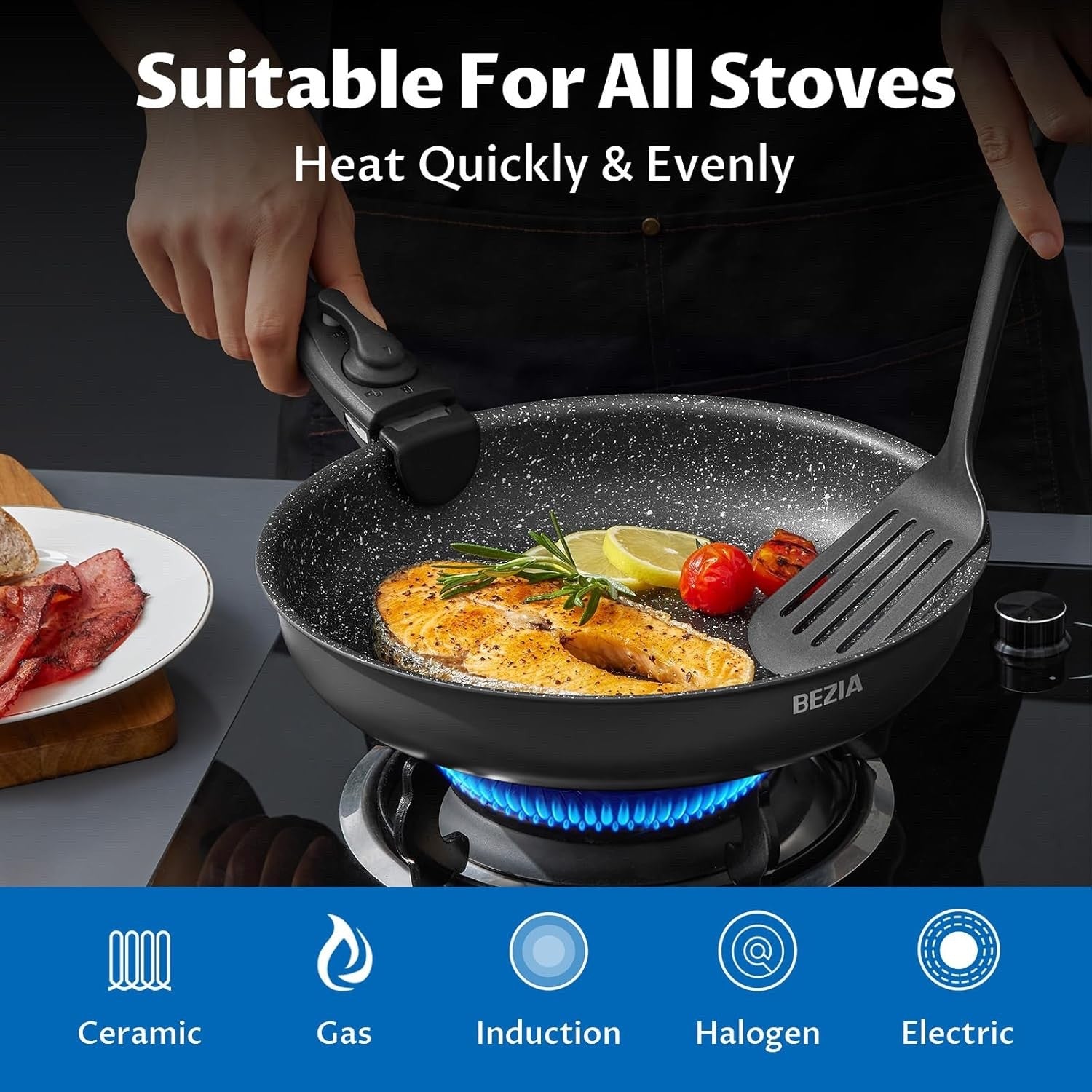 10pcs Induction Cookware Set Non-Stick Pans & Pots with Detachable Handles