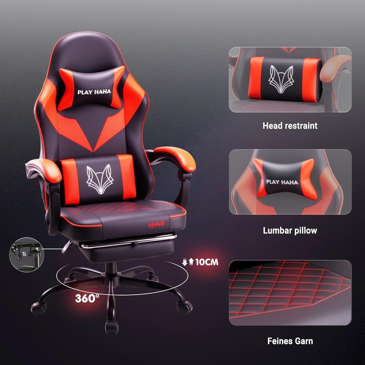 Ergonomic Gaming Chair Reclining PU Leather 150kg Red Black