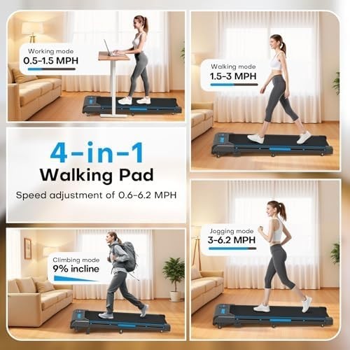 4in1 Walking Pad 9% Incline 10km/h Under Desk Treadmill 330lb Heavy Duty Home