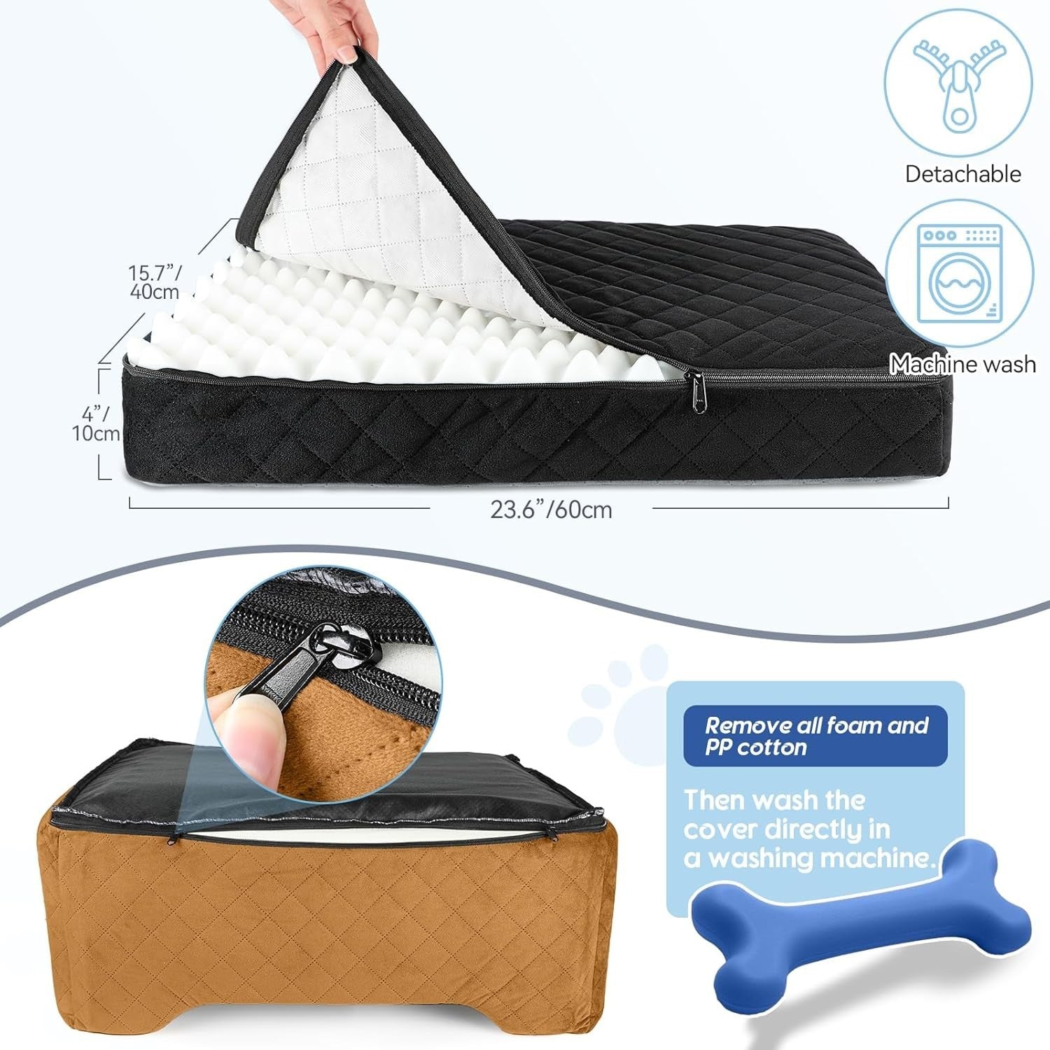 Large Dog Booster Car Seat Memory Foam Travel Bed Washable 50lb